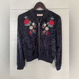 3/25 Navy Blue Embroidered Solitaire Bomber Jacket